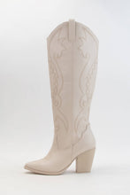 Load image into Gallery viewer, Embroidered Pointed Toe Tall Western Boots in Bone
