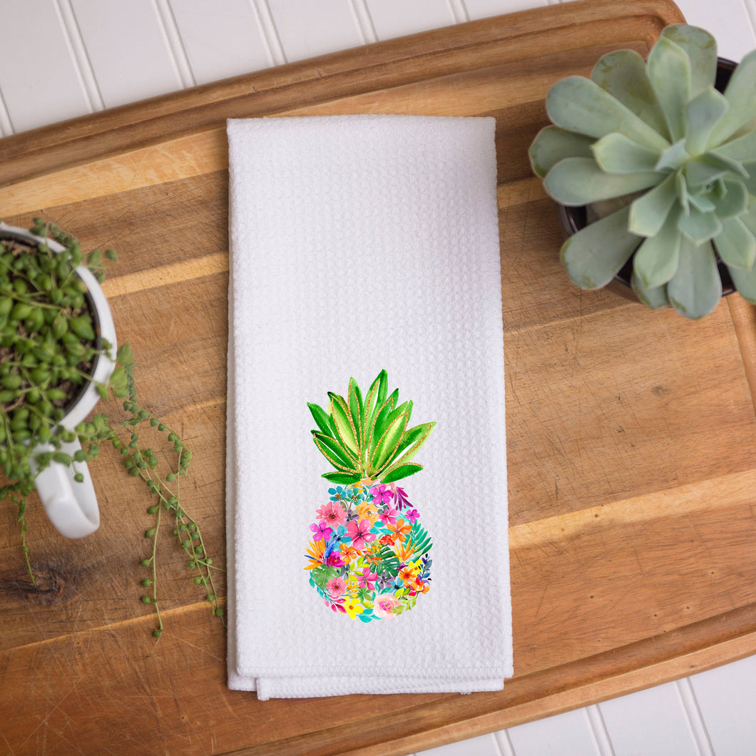 Tropical Floral Pineapple Dish Towel