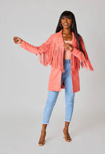 Load image into Gallery viewer, Fringe Suede Jacket - Coral

