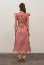 Load image into Gallery viewer, Peach Smocked Eyelet Midi Dress
