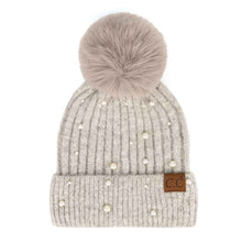 Load image into Gallery viewer, Naomi Pearl Embellished Pom Beanie
