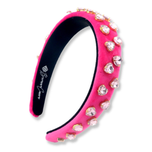 Load image into Gallery viewer, Thin Hot Pink Velvet Headband with Light Pink Heart Crystals

