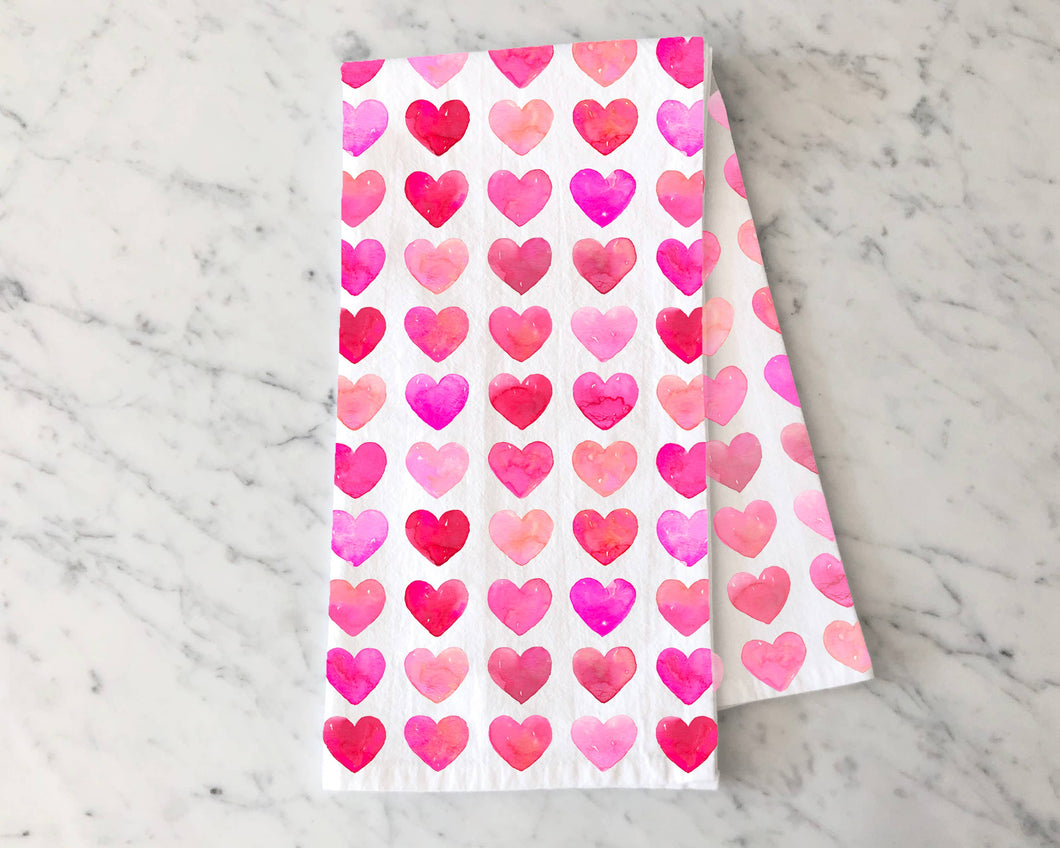 Valentine's Pink & Red Hearts Kitchen Towel