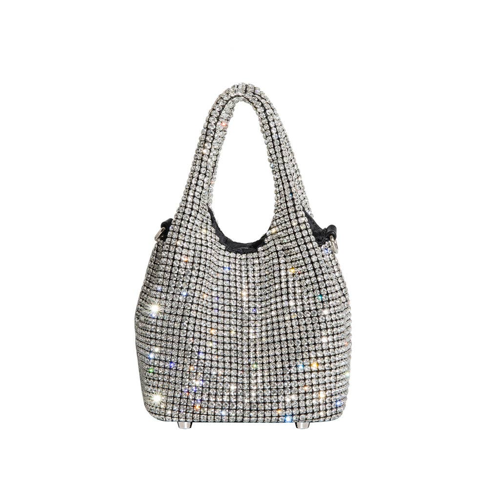 Thea Small Crystal Top Handle Bag in Silver