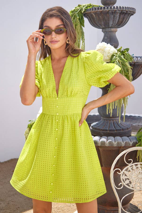Alice Seersucker Mini Dress in Lime