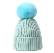 Load image into Gallery viewer, Tiny Trendsetter Kids Purple Pom Pom Hat
